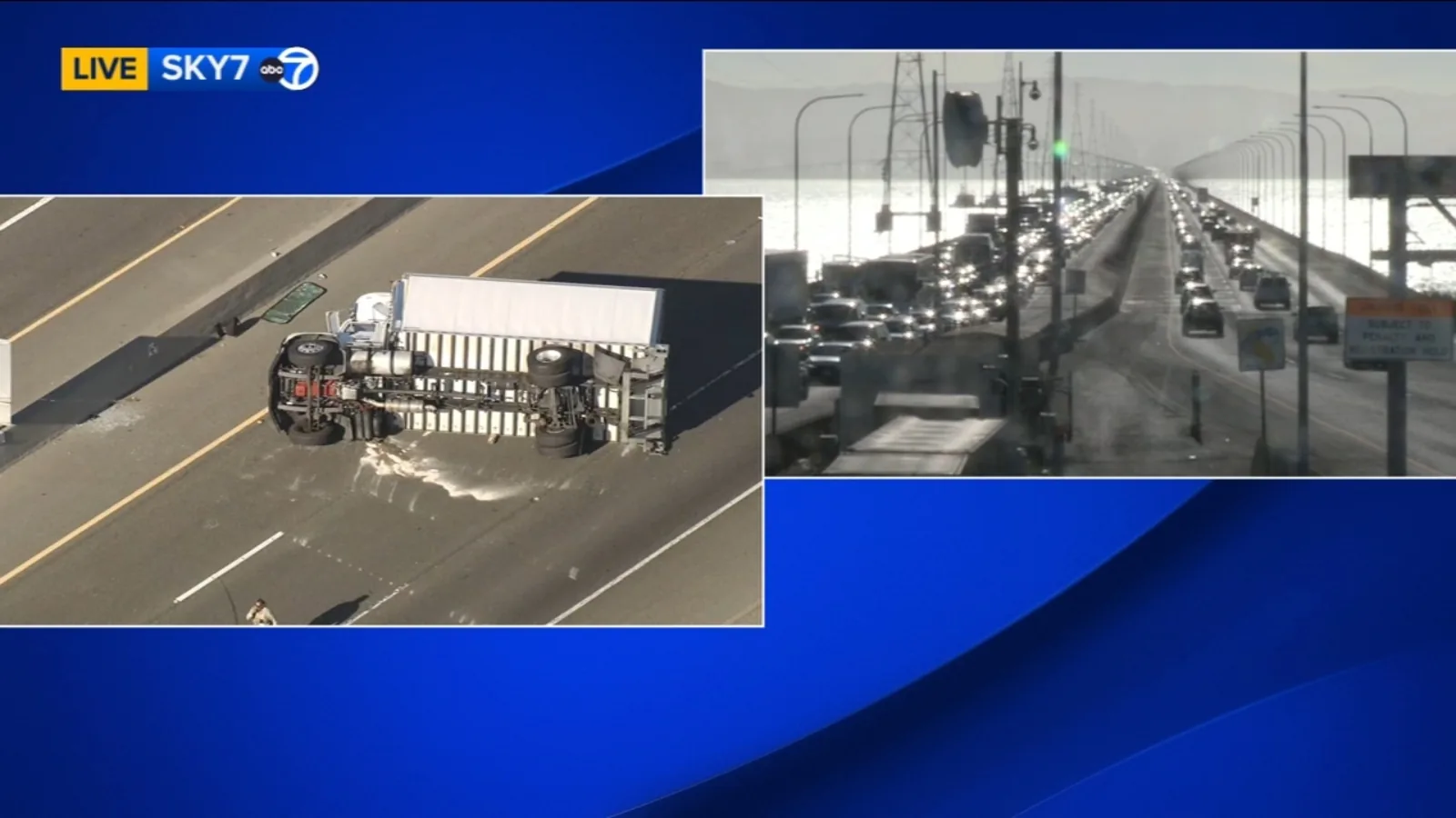 Overturned Box Truck on Eastbound Highway 92 in Hayward Blocks All Lanes Near Clawiter Road and Backs Traffic up Into San Mateo During Friday Commute